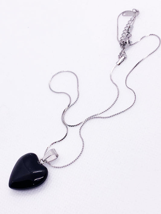 Collana con Ciondolo in Ossidiana Naturale a Cuore – Acciaio Inossidabile Regolabile NAMIKA