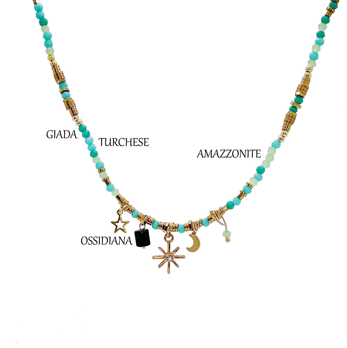 Collana con Perline Amazzonite, Giada e Turchese UNIVERSE NAMIKA