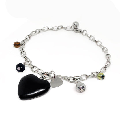 Bracciale CUORE in Acciaio Inossidabile con Pietre Naturali – Occhio di Tigre, Ossidiana ed Ematite NAMIKA