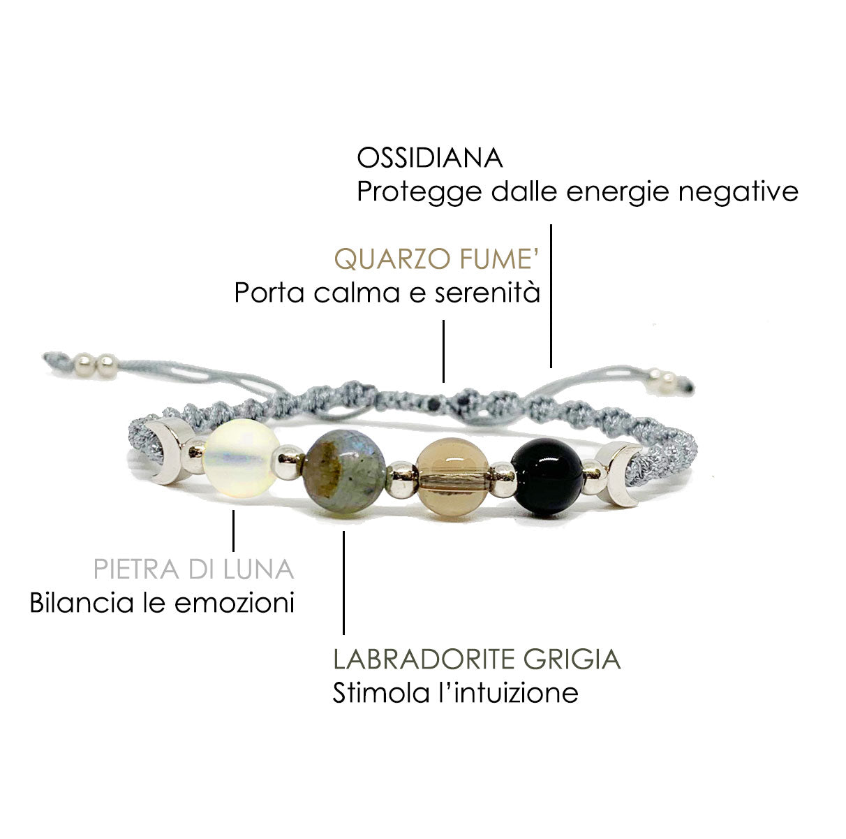 Bracciale con pietre naturali annodato a mano LUNATIO NAMIKA
