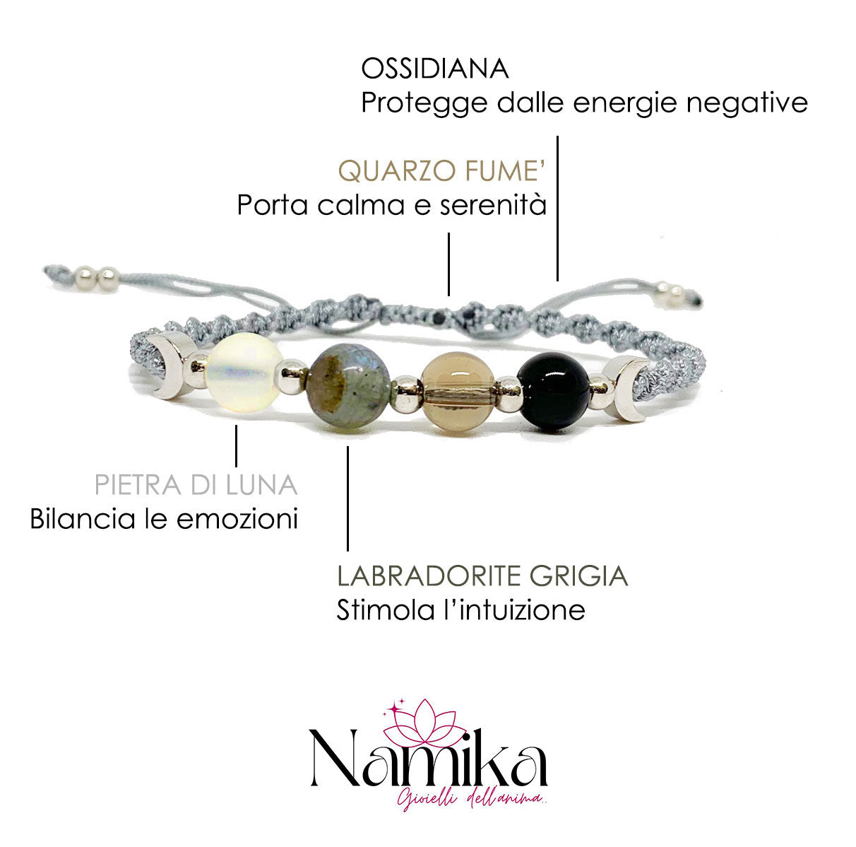 Bracciale con pietre naturali annodato a mano LUNATIO NAMIKA
