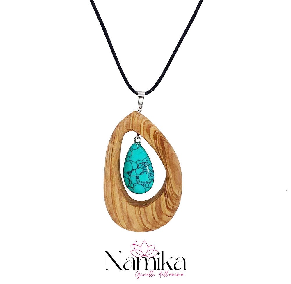 Collana DROP in legno di ulivo e turchese NAMIKA