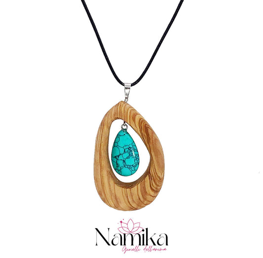 Collana DROP in legno di ulivo e turchese NAMIKA