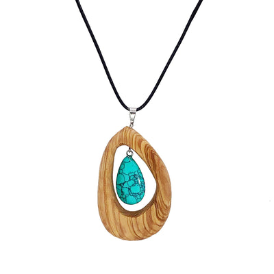 Collana DROP in legno di ulivo e turchese NAMIKA