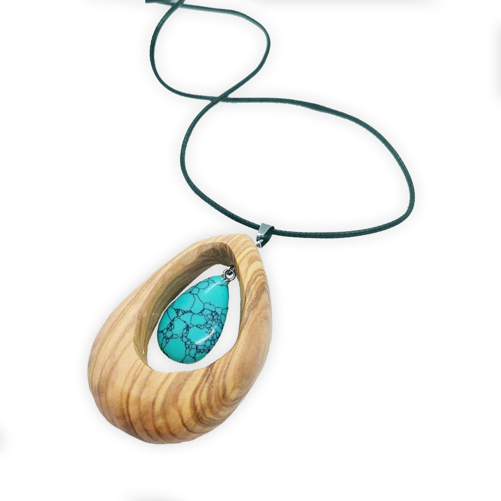 Collana DROP in legno di ulivo e turchese NAMIKA