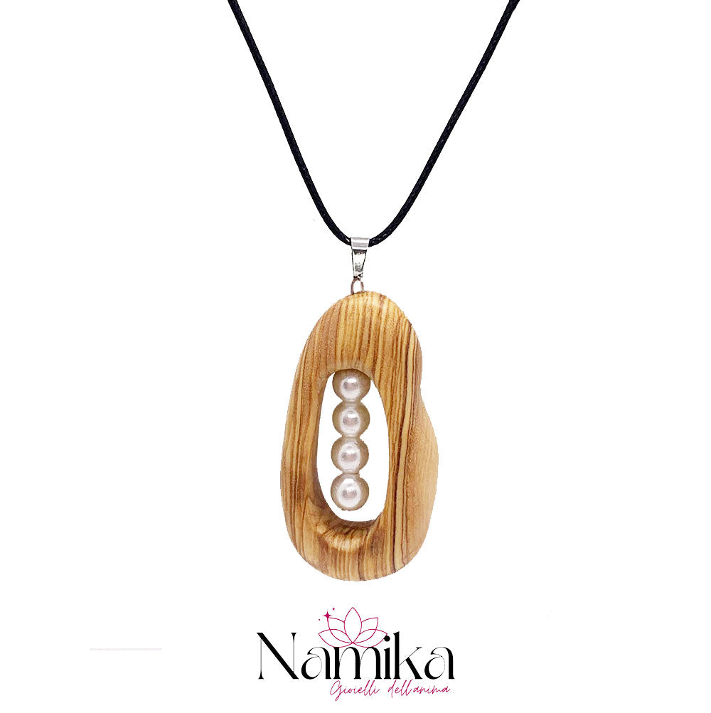 Collana PEARL in legno di ulivo e perle di fiume NAMIKA