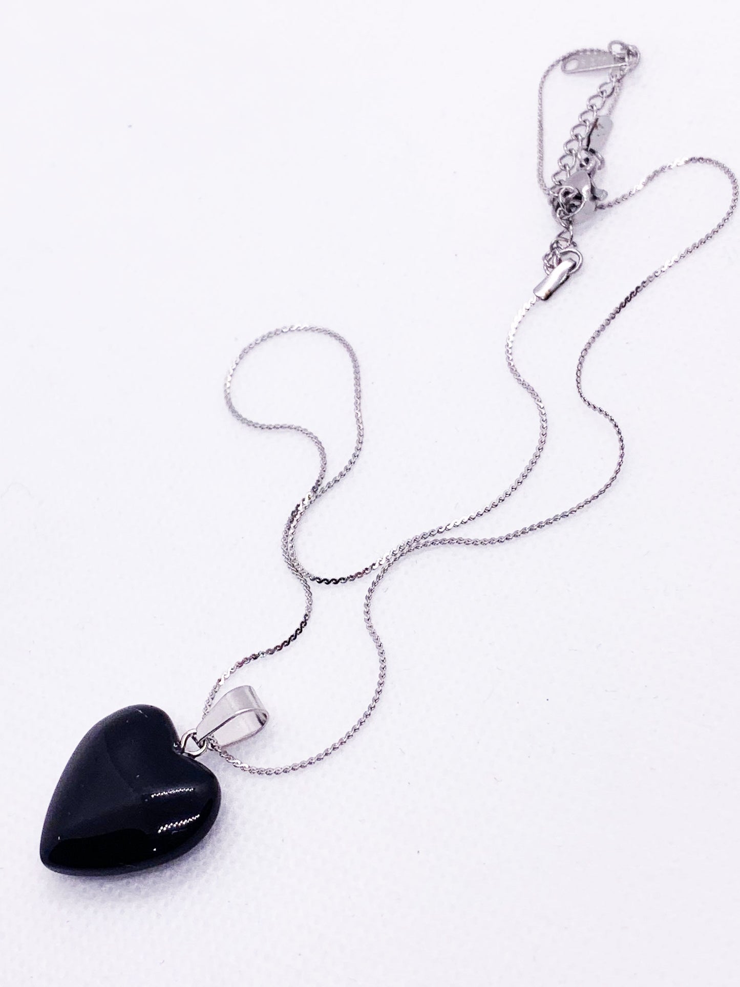 Collana con Ciondolo in Ossidiana Naturale a Cuore – Acciaio Inossidabile Regolabile NAMIKA