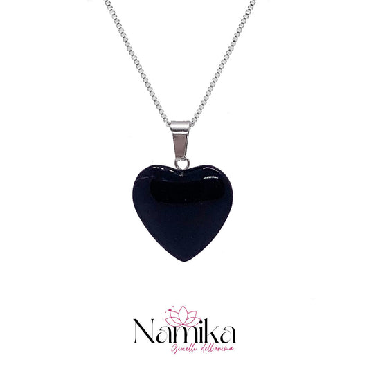 Collana con Ciondolo in Ossidiana Naturale a Cuore – Acciaio Inossidabile Regolabile NAMIKA