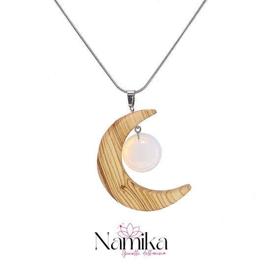 Collana MOON in legno di ulivo e pietra di luna NAMIKA