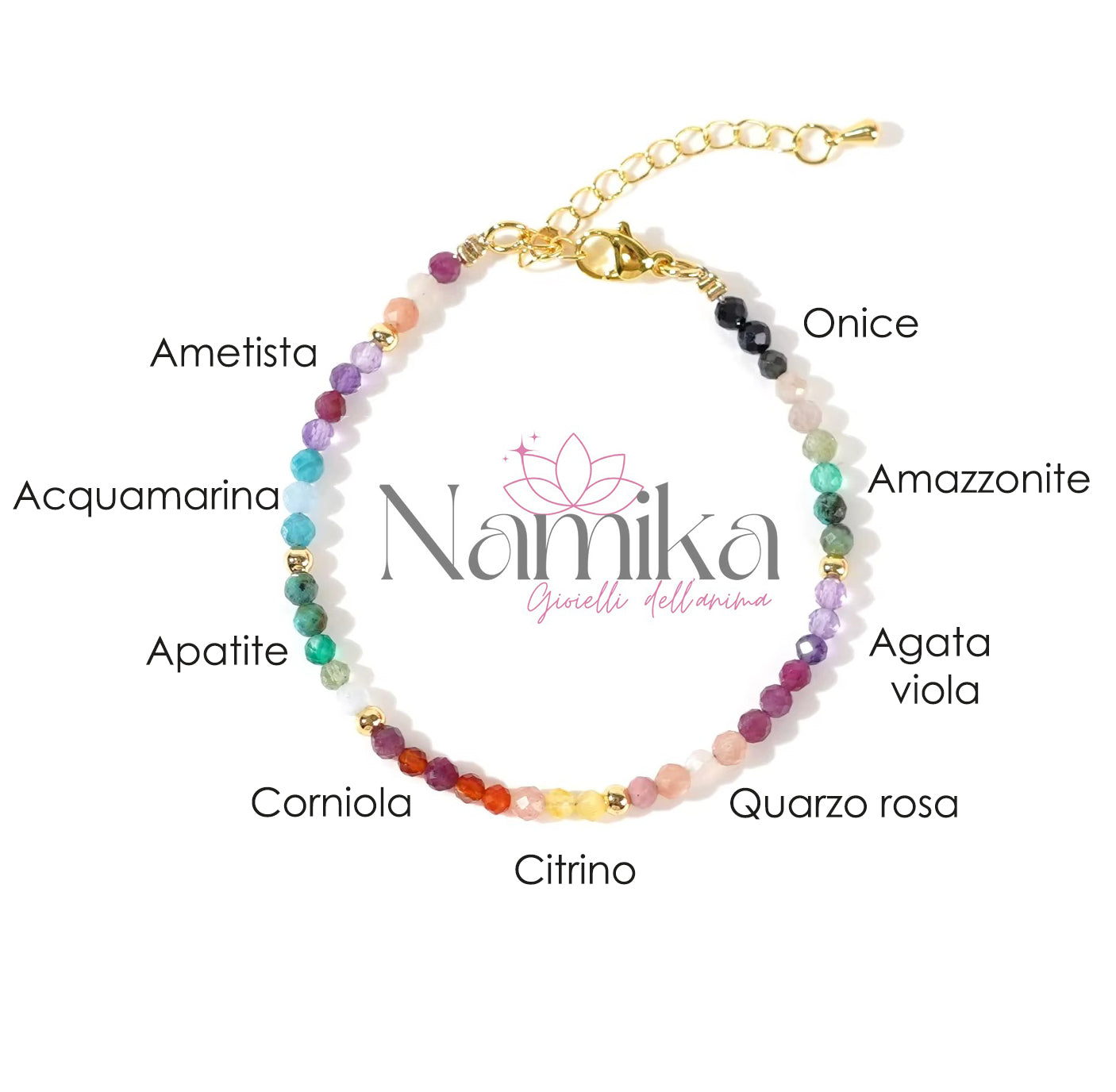 Bracciale portafortuna SERENDIPITY con pietre naturali placatura oro 18k NAMIKA