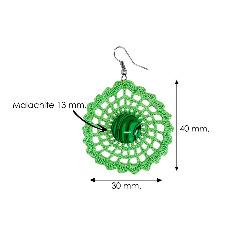 Orecchini all'uncinetto fatti a mano con Malachite – Gioielli Artigianali Anallergici NAMIKA